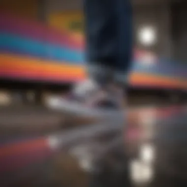 Abstract representation of light refraction through a prism with Vans shoes