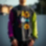 Vibrant long sleeve graphic tee showcasing unique design elements