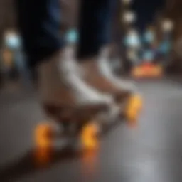 A close-up view of luminous skateboards showcasing their vibrant LED designs.