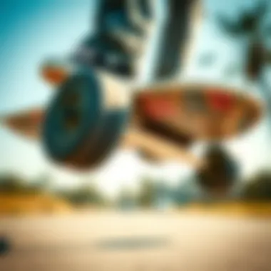 The Mechanics of Movement: Skateboard Wheels in Motion Close-up of skateboard wheels during an ollie