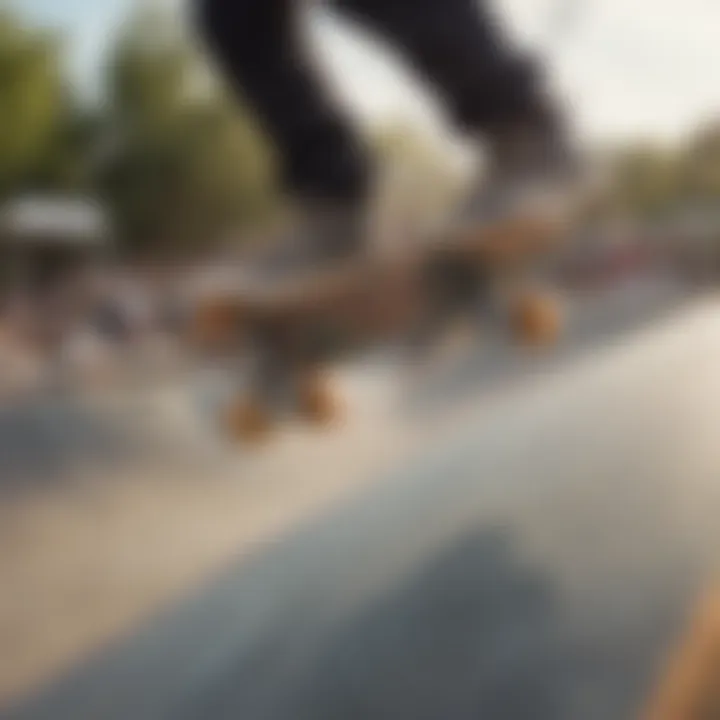 A vibrant skate park scene with mini board skaters in action