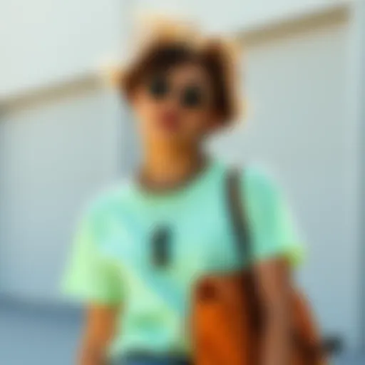 Trendy mint green tee shirt styled with accessories