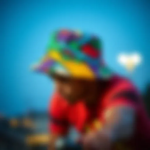 Bucket Hats in Motion: The Essence of Skate Culture Vibrant multi-coloured bucket hat worn by a skateboarder in action