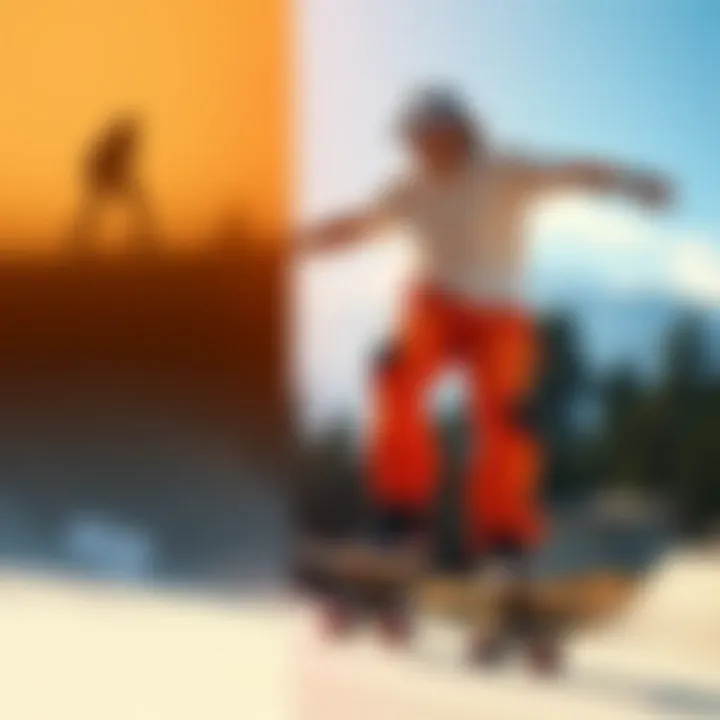 Skateboarder riding in various environments highlighting the impact of climate on pant selection