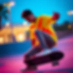Vibrant neon shirt worn during a skateboarding session