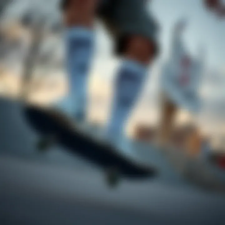 Skateboarding with Nike Everyday Dri-FIT Socks Skateboarder wearing Nike Everyday Dri-FIT socks during a trick