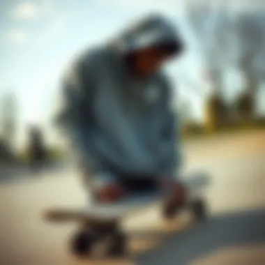 Nike gray jacket showcased on a skateboard in a park
