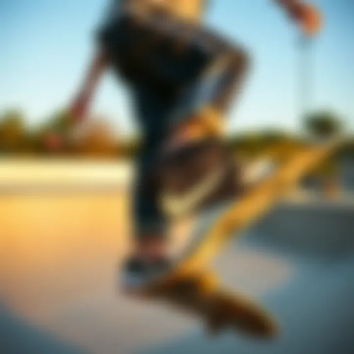 Nike Pouch in Action at the Skate Park Skateboarder wearing a Nike pouch while performing tricks at a skate park.