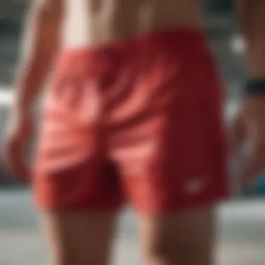 Close-up of fabric technology used in Nike red shorts