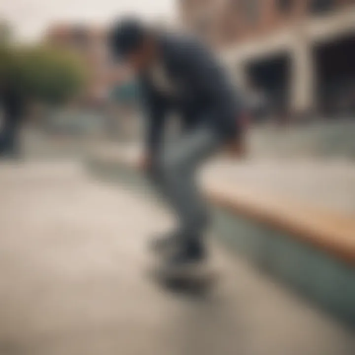 Skateboarder wearing Nike SB slip-on shoes in an urban skate park setting.