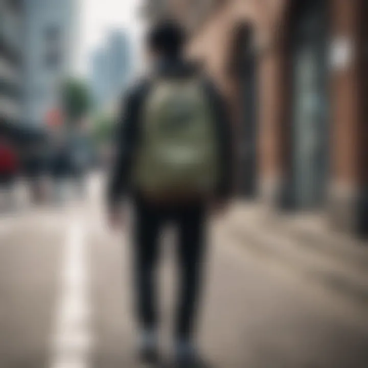 Nike Sportswear RPM Backpack in an urban skateboarding setting.