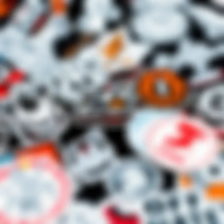 Diverse Off White Stickers in Skateboarding An array of off white stickers used in skate culture, showcasing unique designs