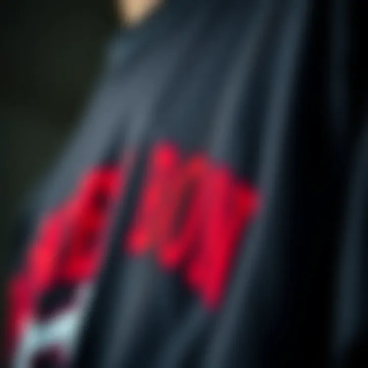 Fabric and Print Details of One Bone T-Shirt Close-up of One Bone t-shirt fabric and print details