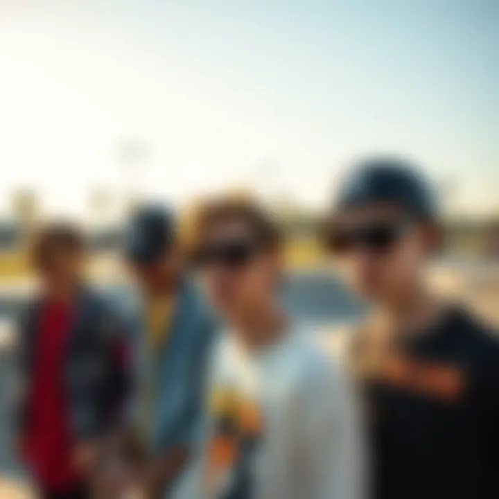 Skaters in Pit Viper Sunglasses Group of skaters wearing Pit Viper sunglasses at a skate park