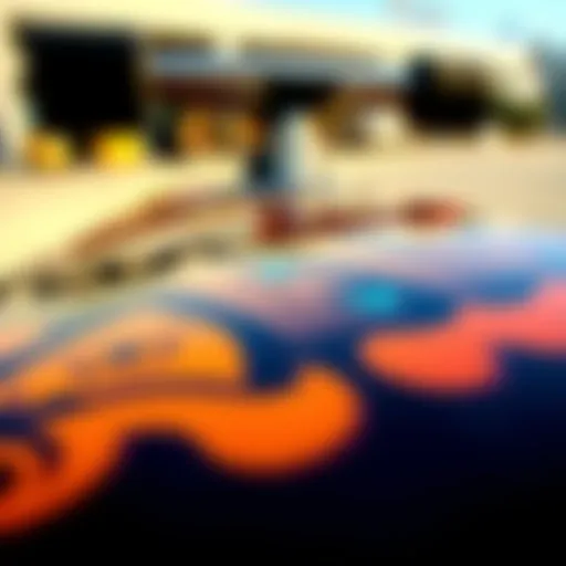 Distinctive Graphics of Powell Peralta Deck Close-up of a Powell Peralta skateboard deck showcasing its unique graphics