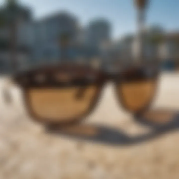 Close-up of the distinct design features of Wayfarer sunglasses