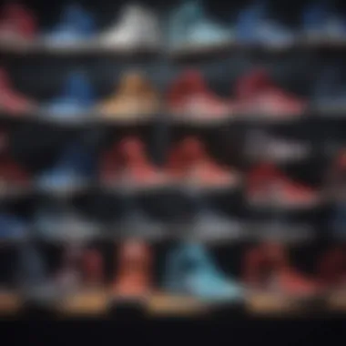 A stylish display of various colorways and styles of Reebok high-top shoes.