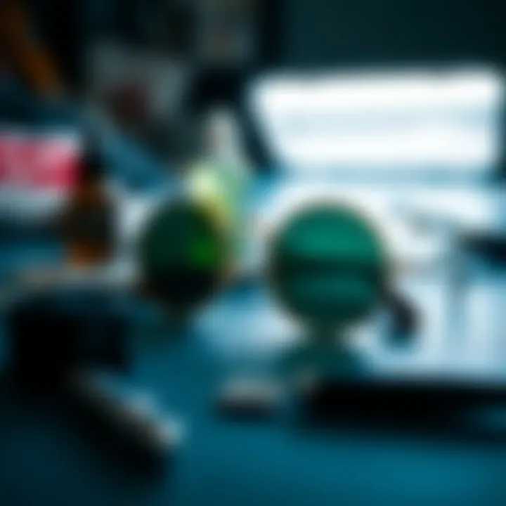 A maintenance setup for round Ray-Ban sunglasses, featuring cleaning tools.