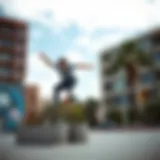 Urban Skateboarding Aesthetics A skateboarder performing a trick in an urban environment