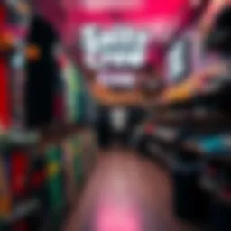 A vibrant Salty Crew store showcasing skateboarding apparel.