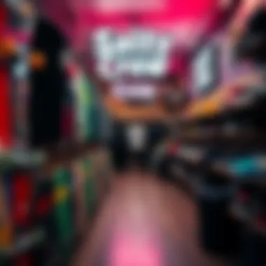 Inside a Salty Crew Store A vibrant Salty Crew store showcasing skateboarding apparel.