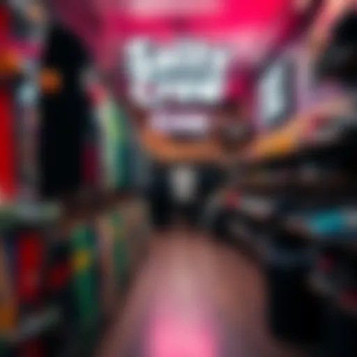 Inside a Salty Crew Store A vibrant Salty Crew store showcasing skateboarding apparel.