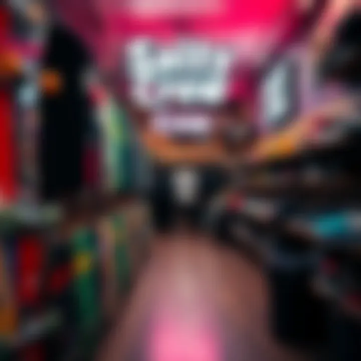 Inside a Salty Crew Store A vibrant Salty Crew store showcasing skateboarding apparel.