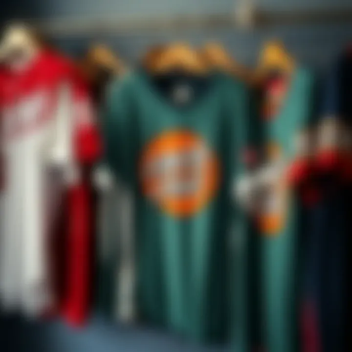 Diverse Santa Cruz Jersey Collection Different styles and colors of Santa Cruz jerseys hanging on display