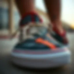 Close-up of Sheckler shoes showcasing intricate design details