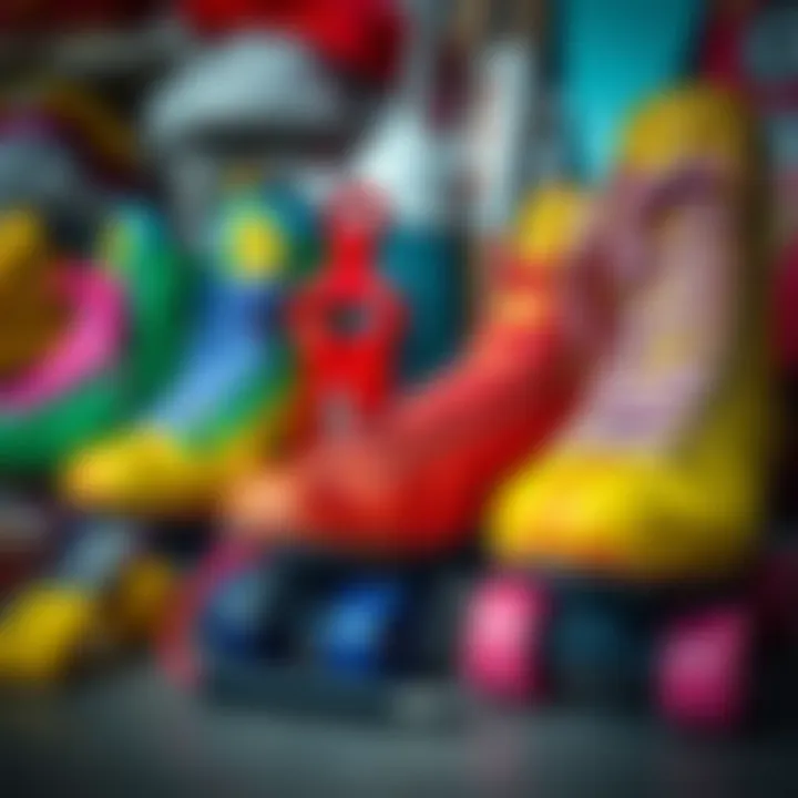 Essential Tips for Caring for Your Colorful Skates A collection of vibrant skates with maintenance tools and tips displayed alongside