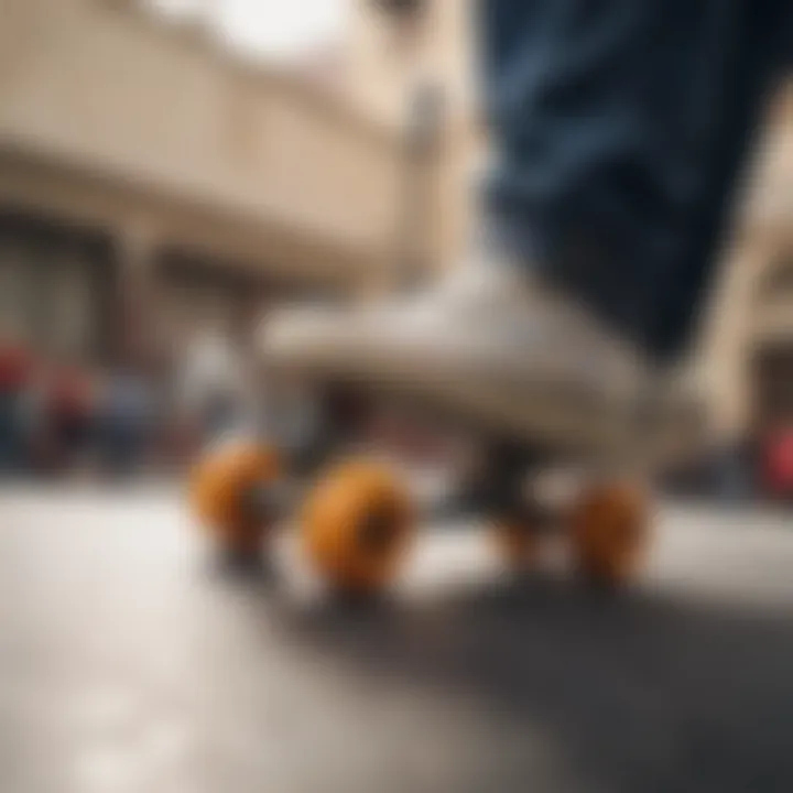 A close-up of unique skateboarding gear and accessories.