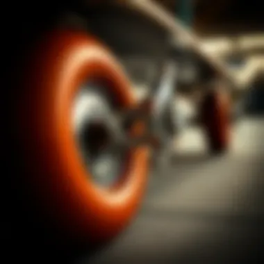 Wheels and Trucks: Essential Components of 7.75-inch Skateboards Close-up of skateboard wheels and trucks