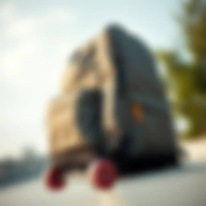 Material and Design Features of Skateboard Backpacks Close-up of the material and design details of a skateboard backpack