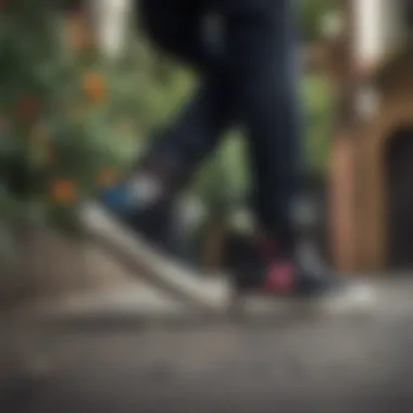 Skateboarder wearing black platform Converse