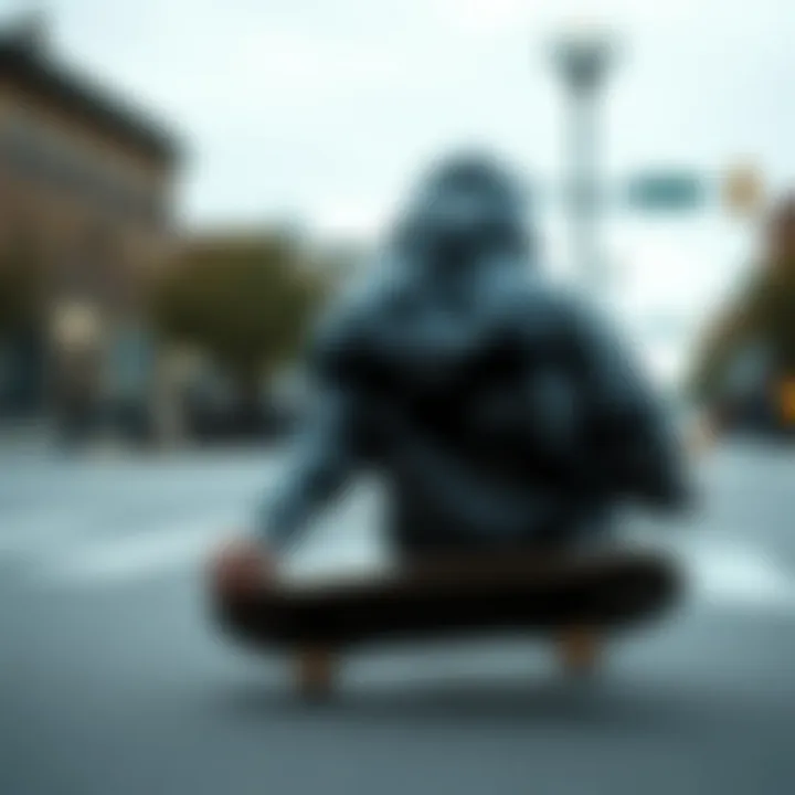 The Gray Camo Hoodie in Action on the Streets Skateboarder wearing a gray camo hoodie