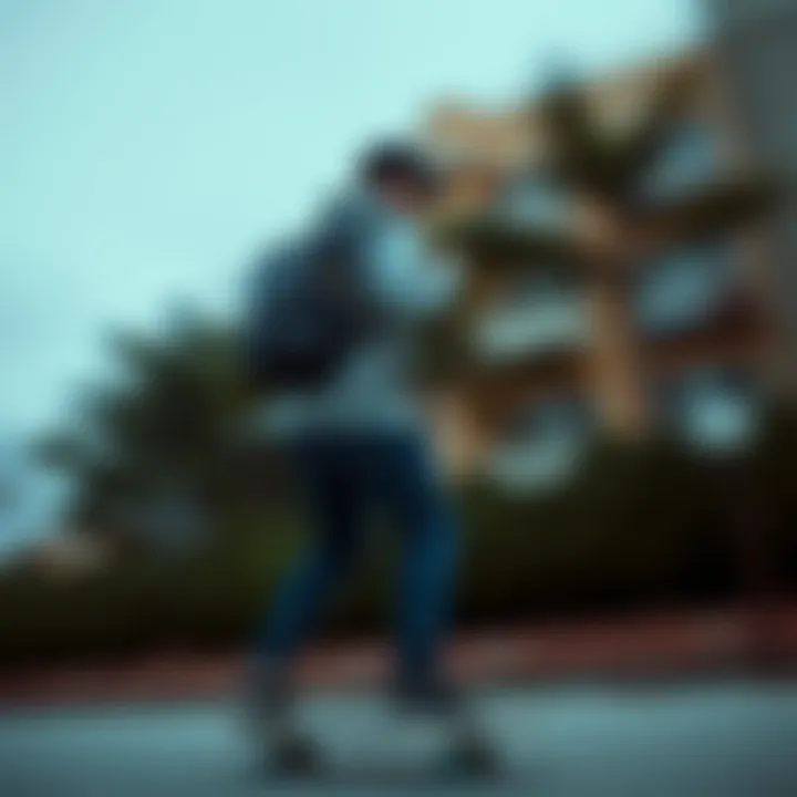 Skateboarder with Laptop Backpack in Motion Skateboarder using a laptop backpack while riding