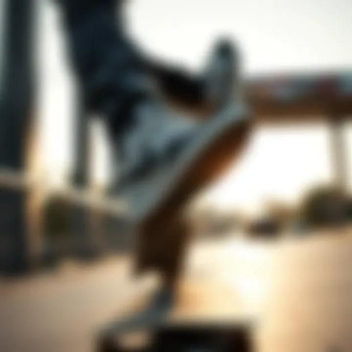 Skateboarding with Nike SB Shoes A skateboarder performing a trick while wearing Nike SB shoes.