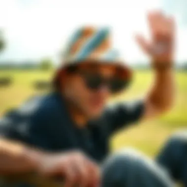 Skateboarder relaxing with a bucket hat on a sunny day