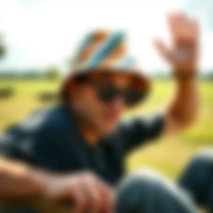 Skateboarder relaxing with a bucket hat on a sunny day