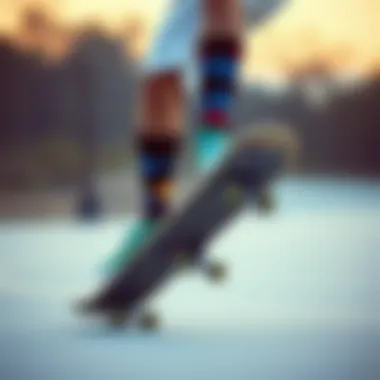 Expression Through Crazy Socks in Action A skateboarder showcasing socks while performing a trick.