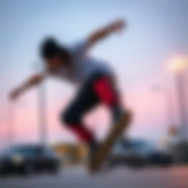 Skateboarding in EPTM Pants A skateboarder performing tricks while wearing EPTM pants