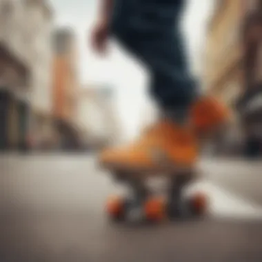 Skateboarder demonstrating tricks wearing platform samba shoes