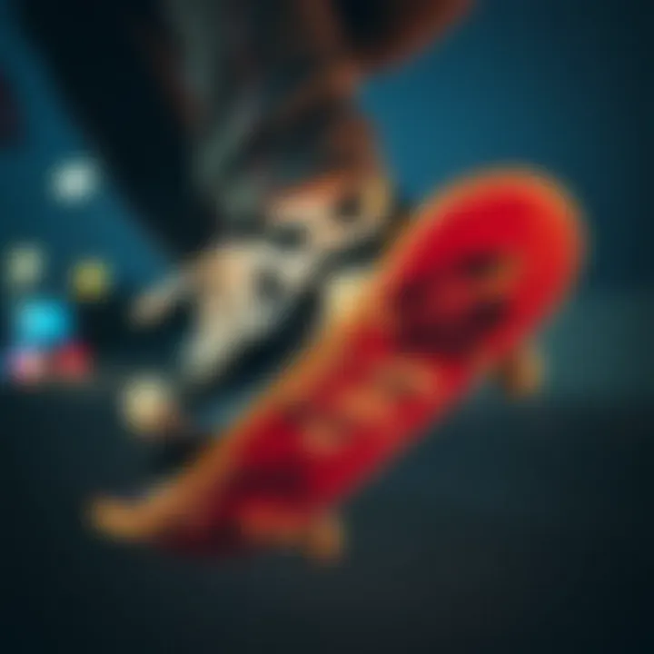 Skateboarder in Action: The Performance of Vans Denim Shoes A skateboarder performing tricks while wearing Vans denim shoes.