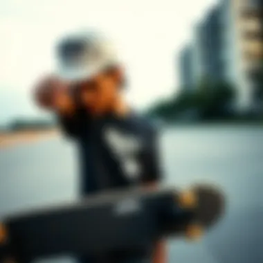 Skateboarder Embracing the Culture A stylish skateboarder wearing Vans and a snapback hat