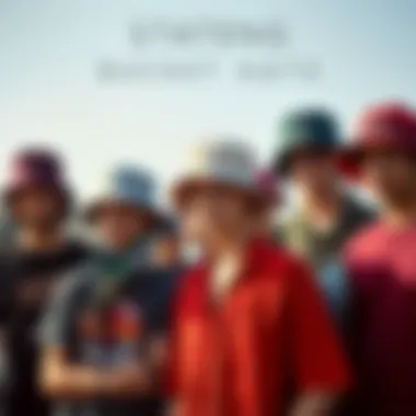 Group of skateboarders showcasing their unique bucket hats