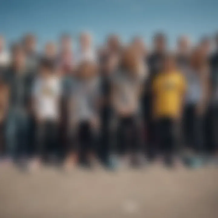 A group of skateboarders wearing Vans shoes with rainbow laces, emphasizing community.