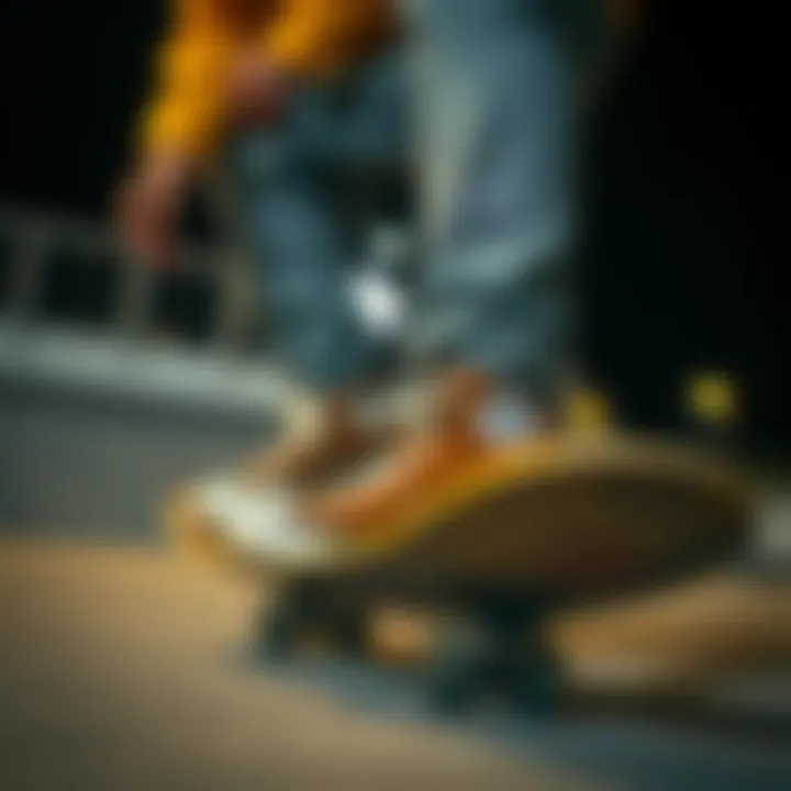 A skateboarder showcasing tricks while wearing brown Converse high tops