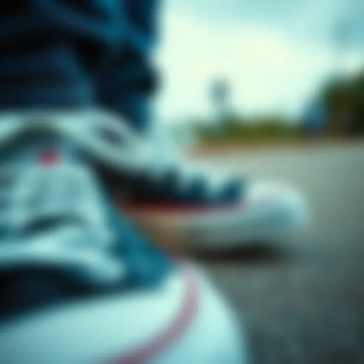 Design Features of Converse for Skaters Close-up of Converse shoes designed for skateboarding.