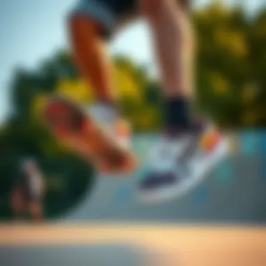 Skater performing tricks while wearing Fila shoes