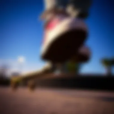 Skater in Action with Converse Footwear Skater performing a trick while wearing tie dye platform Converse